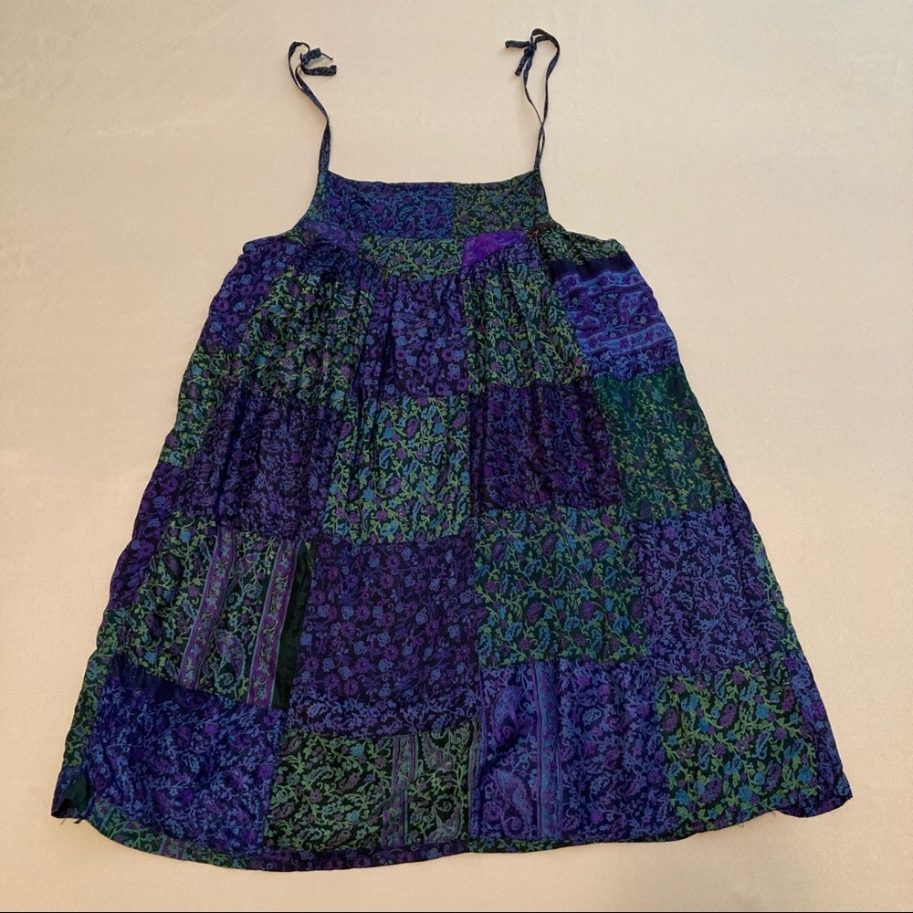 Vintage Silk Floral Patchwork Babydoll Mini Dress Top
